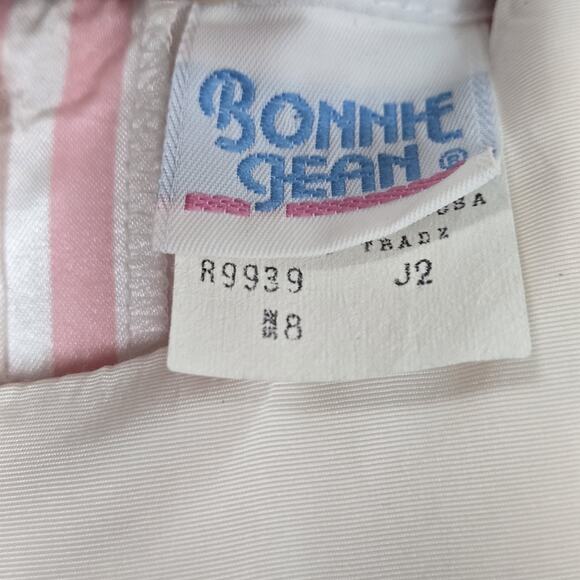 VTG Bonnie Jean Satin Dress Sz 8 Pink White Striped Long Sleeve Collar Lace - Picture 8 of 14
